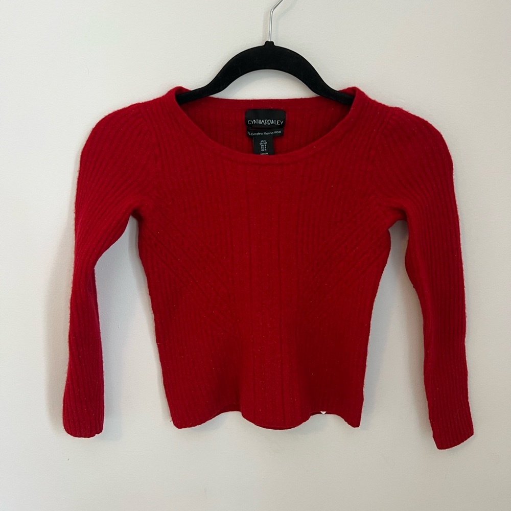 Cynthia Rowley Red Ribbed Merino Wool Sweater